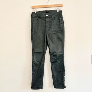 WHBM Skinny Coated Jeans Green Zipper Ankle Size 0